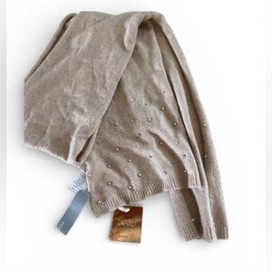 PHO Firenze  Beige Knit Scarf with Pearl and rhinestone Accents, Angora blend
